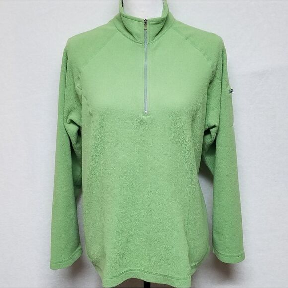 ll Bean Lime Green Quarter Zip Fleece Pullover Sweater Arm Pocket Mock Neck - Picture 2 of 12